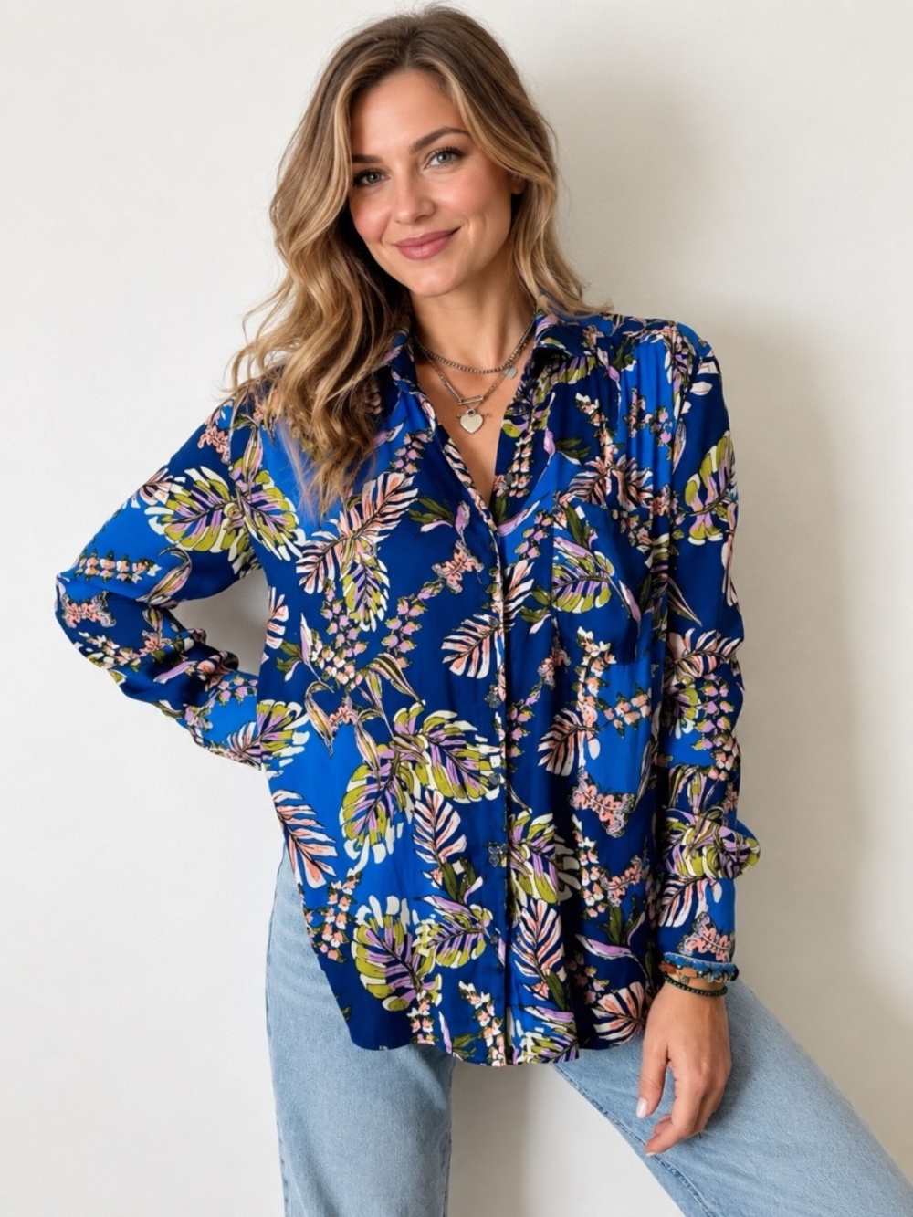 Free People Oversized Under The Palms Tropical Blouse Floral Women Size S